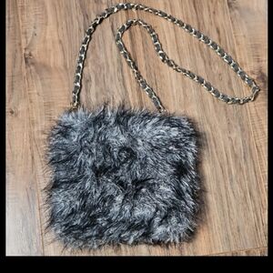 Handmade Designs By aas Women's Gray Crossbody Bag with Plush Faux Fur